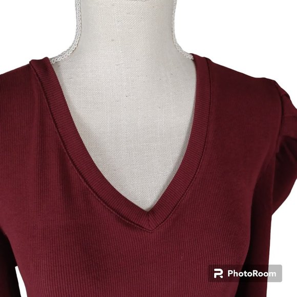 Reoria Bodysuit NEW Large Red -Long Ruffle Sleeve -V-Neck **SEE MEASUREMENTS** - Picture 4 of 15